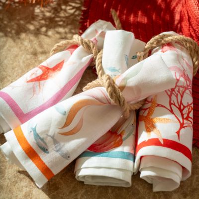 Ondiva- serviettes-4 Lot de 4 serviettes de table imprimées 100% lin " Tessitura toscana "
